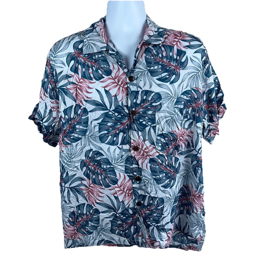 Makai Beach Mens‎ Aloha Hawaii Coconut Button Down Beach Shirt Blue Large NEW